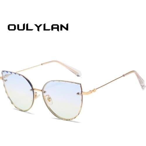 Oulylan Cutting Lens Sunglasses Women Brand Designer Gradient Shades Sun Glasses Ladies Vintage Metal Blue Pink Eyeglasses UV400