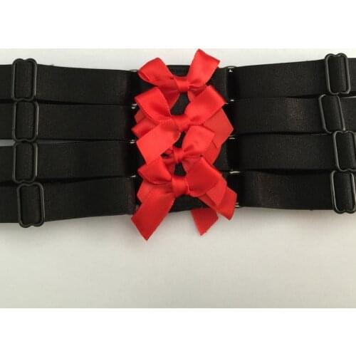 Women Blaack Harness Gothic Harajuku Garter Belt Red Bow Valentines Day gift Handmade Body Harness Garter Belt