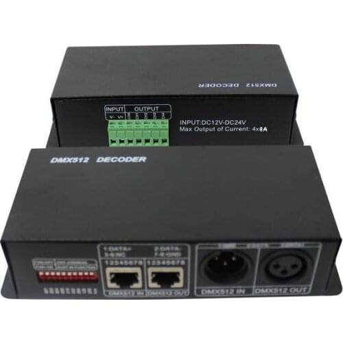 4CH DC12-24V RGBW DMX 512 Decoder LED DMX512 Decoder 4 Channel RGBW Controler RGB Aluminum Common Anode DC 12-24V