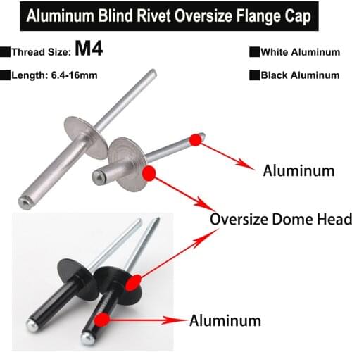 30Pcs Oversize Flange Cap Aluminum Blind Rivet, Dome Round Head Self-plugging Rivet M4 Length 6.4-16mm