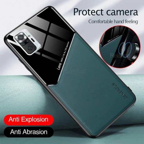 Note10 pro case leather texture car magnetic holder cover for xiaomi redmi note 10 pro note10pro silicone frame shockproof cases