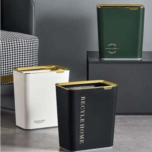 Black Noridc Trash Bin Modern Luxury Trash Can Plastic Standing Paper Basket Poubelle Rangement Cuisine Cleaning Tools BK50LJ