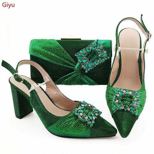 Doershow African Wedding fashion Shoes and Bag Set green Italian Shoes with Matching Bags Nigerian Women party!!SJK1-35