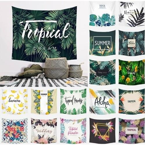 Ins Nordic Style Tropical Green Tapestry Home Hanging Fabric Decorative Background Wall Square Beach Towel Printed Wall Blanket
