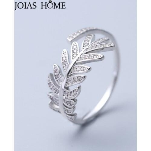 JoiasHome Trendy Silver 925 Jewelry Gemstone Resizable Ring for Women AAA Zircon Leaf Plant Delicate Dating Daily Gift Wholesale