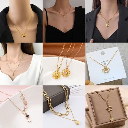 316L Stainless Steel Simple Sunflower Crystal Pendant Charms Chain Choker Necklace For Women Fashion Fine Jewelry SAN701