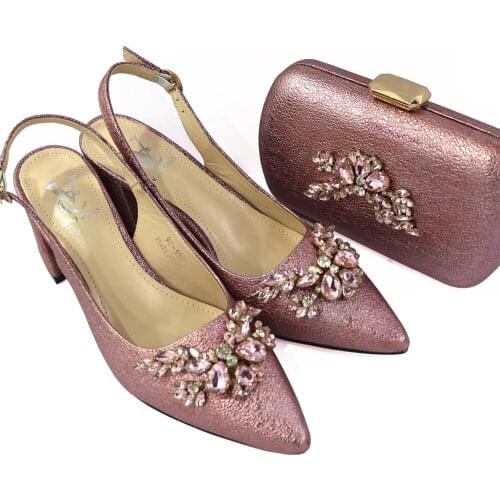 Platform Women African Shoe and Bag Set Water Pink Color High 2021 Ladies Heel Ladies Shoe with Matching Bag High Quality