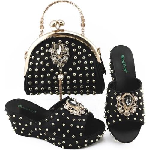 Doershow Italian Shoe and Bag Set New 2020 Women Shoes and Bag Set In Italy black Color Italian Shoes with Matching Bag! SKV1-17
