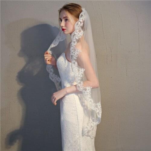 2018 New White/Ivory 1m Long With Comb Lace Mantilla Bridal Veil Wedding Real Photos EE5003