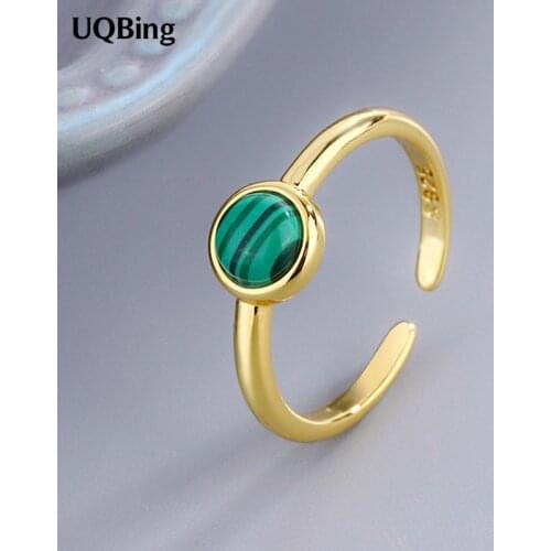 2021 New Gold Color Round Green Bubble Stone Rings For Women Fashion Gifts Jewelry