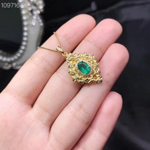 Natural Emerald Pendant for Young Girl 5*7mm Genuine Emerald Silver Pendant 925 Silver Emerald Jewelry