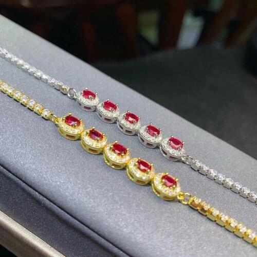 Shilovem 925 sterling silver real natural Ruby Bracelets fine Jewelry trendy women party plant gift Christmas 3*4mm dl0304826agh