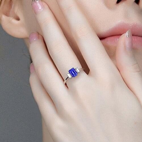 Blue Zircon Gemstone Rings for Women Genuine 925 Sterling Silver Fashion May Birthstone Ring Romantic Wedding Gift Fine Jewelry