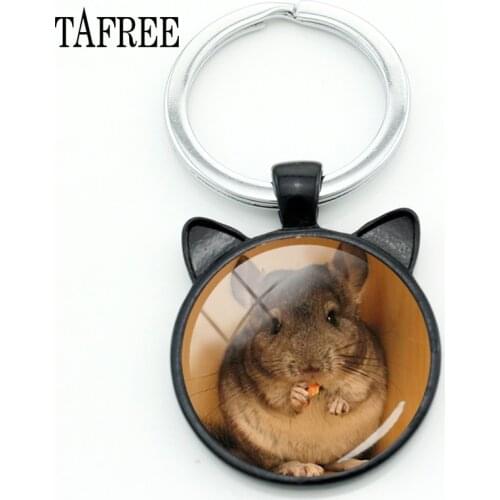 TAFREE Cute Animal Chinchilla Glass Photo Ear keychain Round Handmade Pendant Keychains ring Women Key Accessories QF925