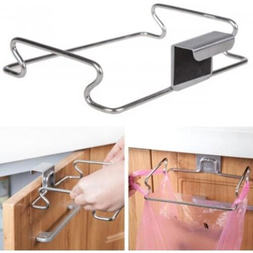 High Quality Stainless Steel Kitchen Hanger Storage Rack Cabinet Door Trash Organizer Rack Cupboard Door Back Garbage Bags Rack