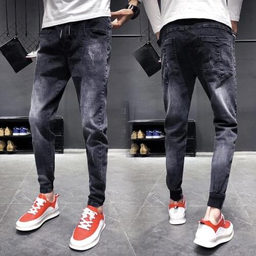 Spring and summer 2020 teenagers black jeans mens self-cultivation feet brand white youth trend wild tight harem trousers
