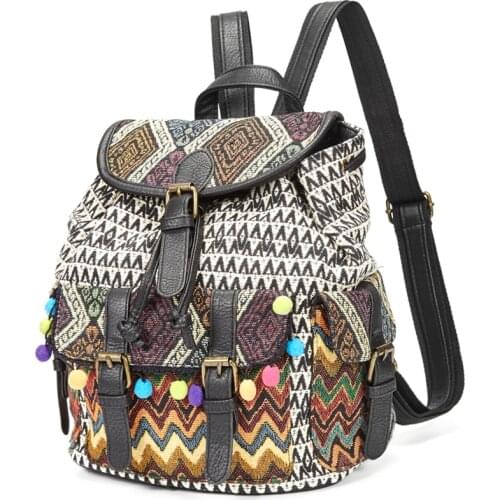 Annmouler Vintage Women Backpack Canvas Rucksack Quality Girls School Bag Tassel Drawstring Women Shoulder Bag Travel Bagpack