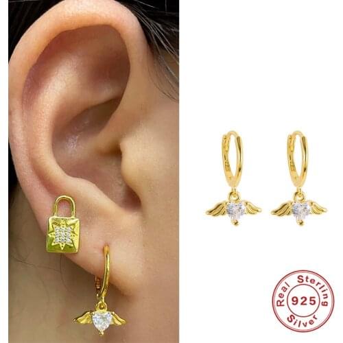 BOKAO 2021 Trend Pendientes Plata 925 Silver Love Angel Wings Drop Earrings Piercing Woman Jewelry Bijoux Femme Boucle Oreille