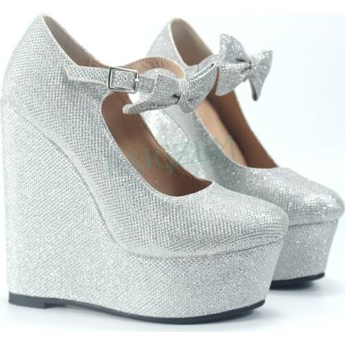 SEIIHEM Women Platform Wedges Pumps High Heels Shoes Woman Butterfly Knot Ladies Scarpe Donna Frauen Schuhe Big Size 43 45 50 52