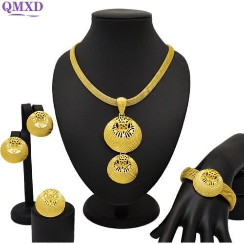 Fashion Wedding Jewelry Sets Nigerian for Women Luxury Three-color Chain Necklace Pendant Bracelet Elegant Bridal Jewelry Set