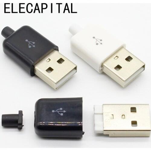 10pc/lot DIY USB 2.0 A Male Assembly Adapter Connector Plug Socket black white