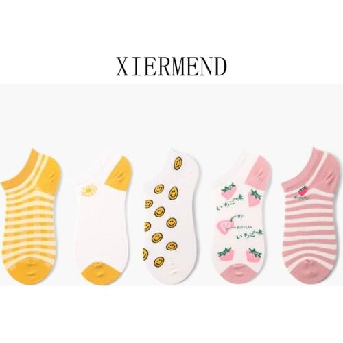 10 pieces = 5 pairs Boneless sewing slipper socks women Japanese lovely strawberry slipper socks ins stripe women socks
