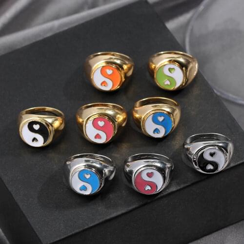 2021 Fashion Multicolor Heart Geometric Rings for Women Girls New Design Bagua Yin Yang Tai Chi Rings Korean Party Jewelry Gift