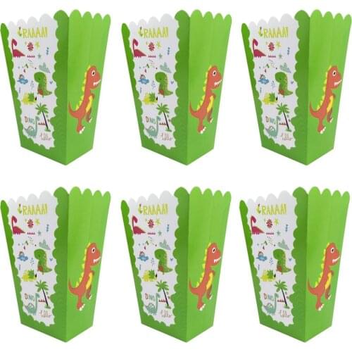 6PCS Dinosaur Theme Popcorn Boxes Baby Shower Party Decor Paperboard Cups Gifts Box Birthday Party Events Supplies Kids Favors