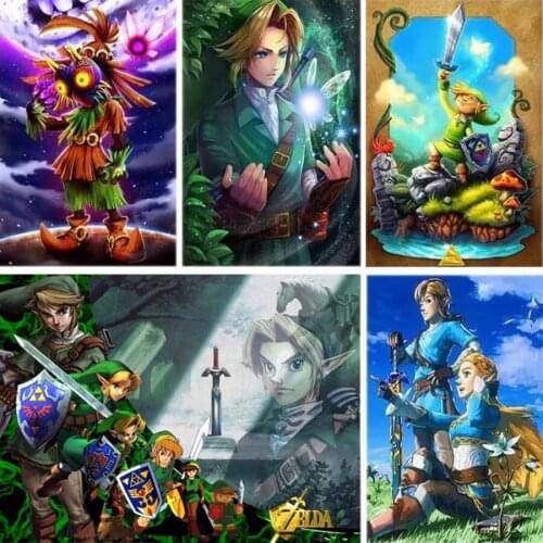 5D Full Square Drill Diamond Embroidery Boy Sword Diamond Painting Zelda Game Cartoon Character Cross Stitch Mosaic Home Decor
