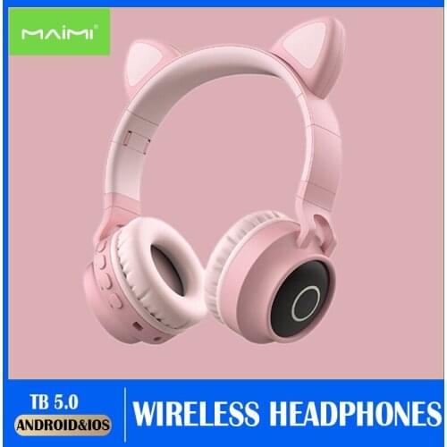 Wireless Bluetooth Headphone Deep Bass Sound Sports Game Headset with Mic Foldable Earphones for iPhone Samsung Cute girl