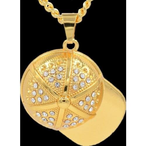 Crystal Baseball Cap Pendant Necklace Sport Hiphop Jewelry Gold Color Charm Pendant Necklace for Men Women