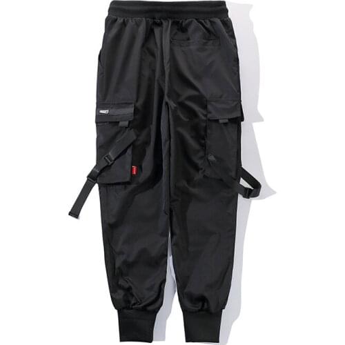 Mens Pants Summer New Japanese Fashion Style Solid Color Lacing Loose Thin Cool Men Streetwear Multi-Pocket Leisure Clothing