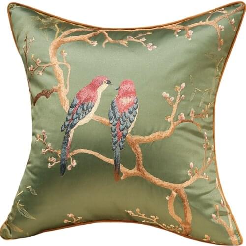 DUNXDECO Cushion Cover Decorative Pillow Case Modern Traditional Birds Flora Luxury High Quality Embroidery Coussin Seat Cushion