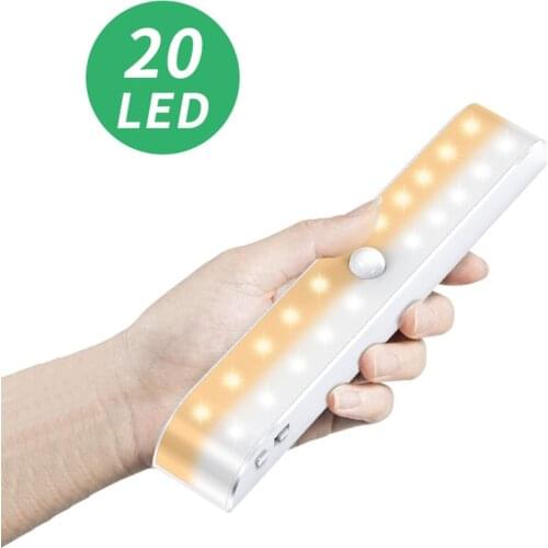 Double Row Cabinet Light 20LED Cool Warm White Light Charging Human Body Infrared Induction Light Bedroom Night Light