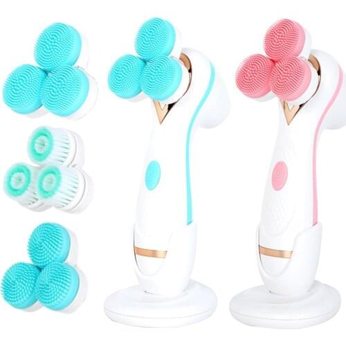 Electric Face Cleaners Facial Cleansing Brush Pore Ceaner Skin Deep Cleaning Spin Brush 3 Heads Face Spa Facial Beauty Massage