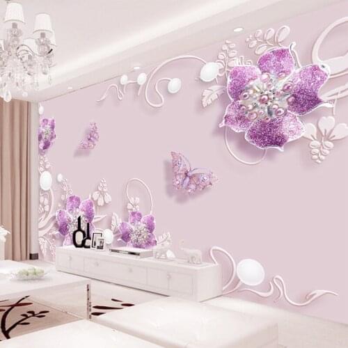Custom Any Size Murals Wallpaper Modern Romantic Fashion Butterfly Flower Jewelry TV Background Wall Cloth Bedroom Wall Paper 3D