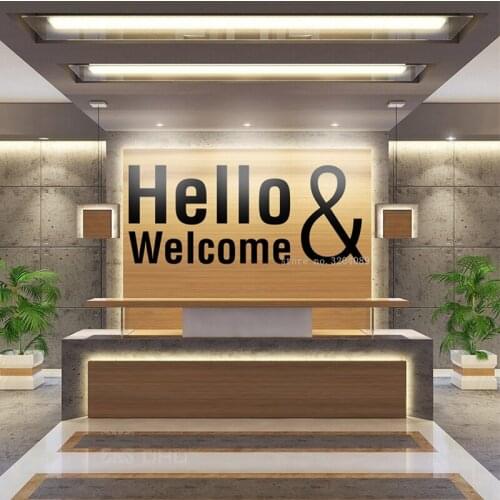 Hello & Welcome Quotations Wall Sticker Office Lobby Signs Glass door window Decals Hotel restaurant background poster DG495