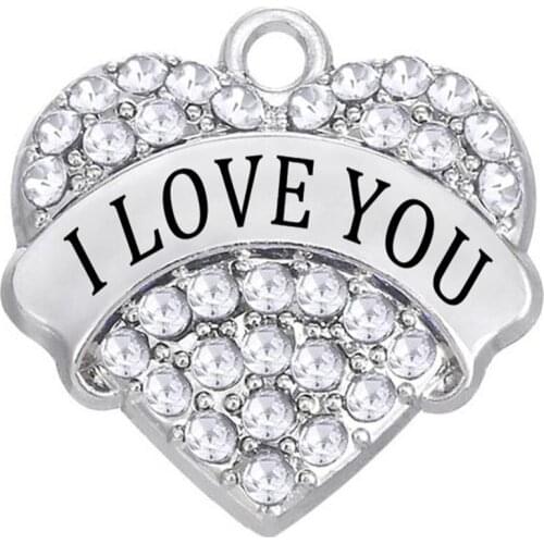 Hot Valentines Day Couple Gift Jewelry Accessories I LOVE YOU Rhinestone Crystal Heart Charms & Pendants