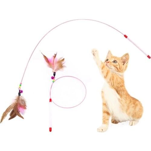High Quality Pet Cat Toy With Bell Newly Design Feather Fishing Rod Cat Interactive Play Wand Pet Kitten Teaser Toy Stick