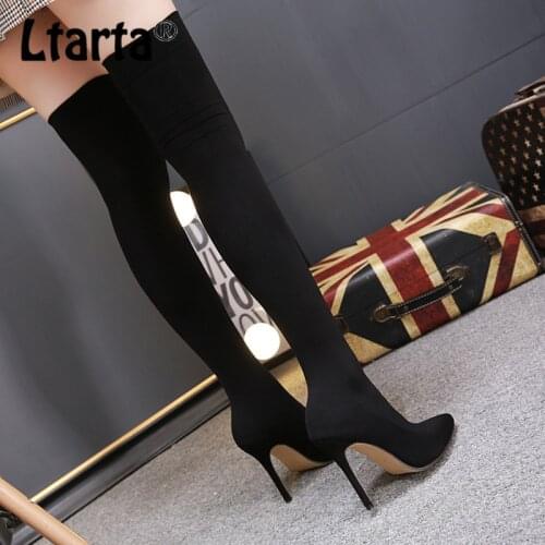 LTARTA Women Sexy Super Boots Ladies Over Knee Boots Autumn Winter Pointed Elastic Fabric 11cm High Heel Socks Boots .ZL-139-20