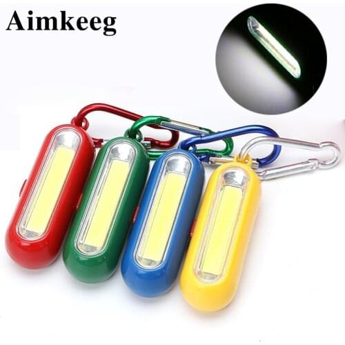 COB LED Light Mini Portable Keychain Flashlight With Carabiner Battery Powered Camping Lamp For Outdoor Fishing Hiking Tent 1pc