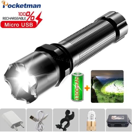 80000 Lumens led Flashlight USB Rechargeable Flashlight Torch Lanterna With Built in Battery Waterproof Bike Flashlight Camping
