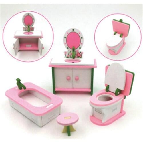 Wooden Furniture Set DIY Handmade Doll House Miniature Bedroom Infant Children Role Pretend Playing Toy Gifts For Children Kids
