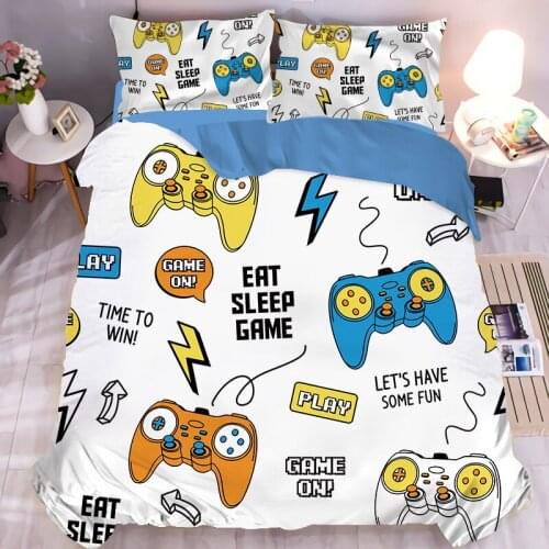 Cartoon Comforter Sets Boy Game Hand Print Pattern Comforter Duvet Cover No Sheet 3Pcs Single Double Queen King Size Bedding Set
