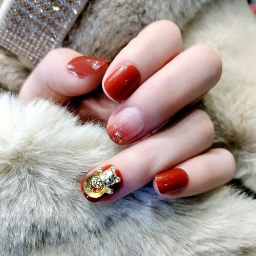 24pcs fake short nails with glue Zhaocai kitten red gradually changing short nail pre design acrylic nail tips