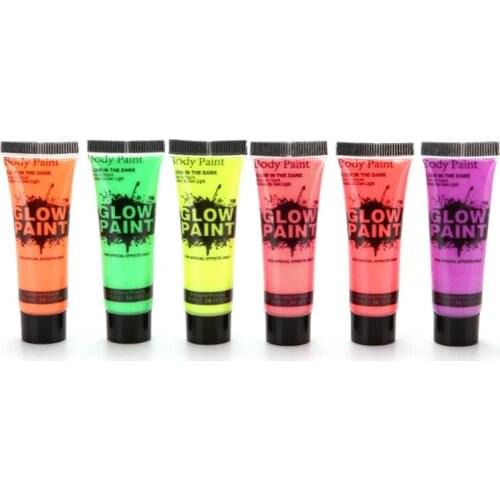 2021 New 6 Tube UV Glow Blacklight Makeup Face Paint Washable Neon Fluorescent Body Paint