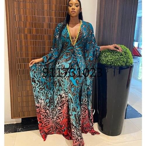 2021 African Dashiki New Fashion Two Piece Suit Long Tops + Wide Pants Party Plus Size For Lady 2 Piece Set Women Africa Clothes