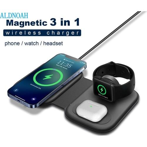 New 3 In1 Dual Magnetic Wireless Charger For IPhone 13 12 11 XS XR X 8 Charger 15W Fast Charging For AirPods Watch беспроводная