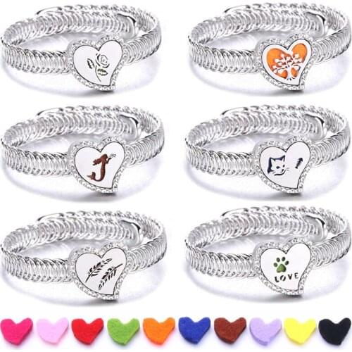 New Bracelet jewelry Flower Heart crystal Bracelet perfume Aromatherapy essential oil diffuser locket adjustable Bracelet