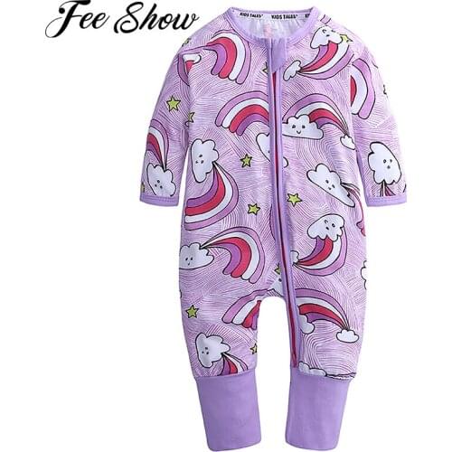 Long Sleeve Boy Girl Baby Cute Cartoon Print Zipper Front Romper Kids Onesies Clothing Jumpsuit Newborn Infant pajamas Outfits